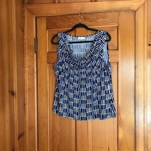 Calvin Klein Blue and White Draping Tank Top